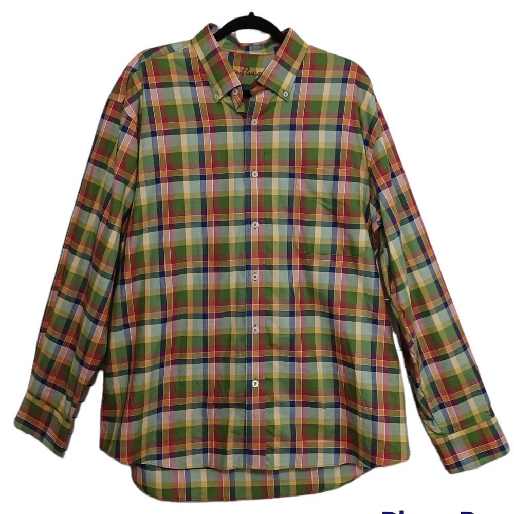 Alan Flusser Mens Shirt Classic Plaid Button Down Mens X Large